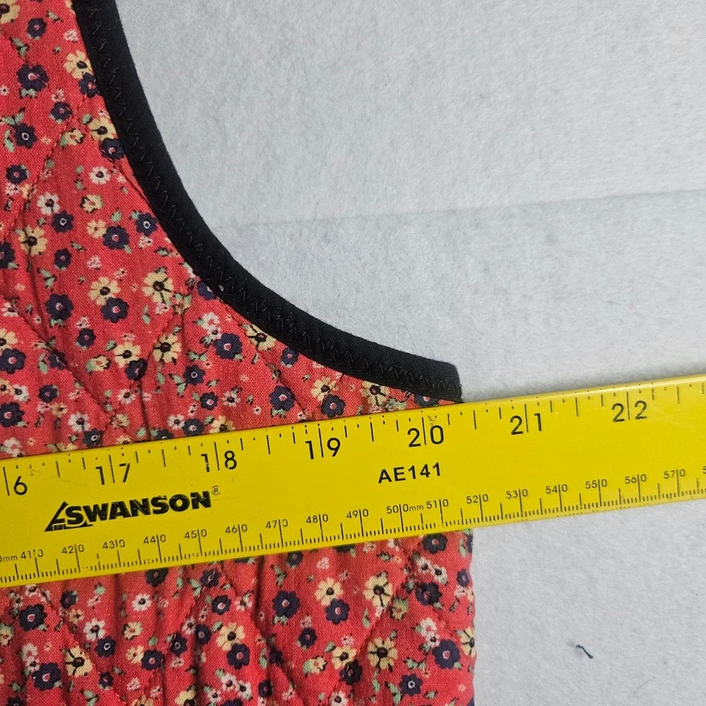 Free People Quilted Floral Vest Red Black Boho Tie Front OB2063101 Womens Medium